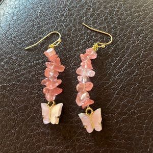 Pink butterfly hand made earrings
